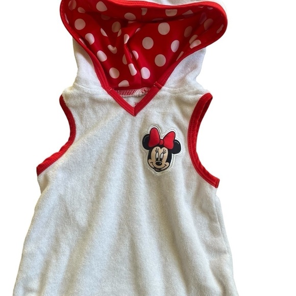 Disney Jr Minnie Mouse swimsuit coverup 18 Mo white red trim hood embroidered - Picture 2 of 7